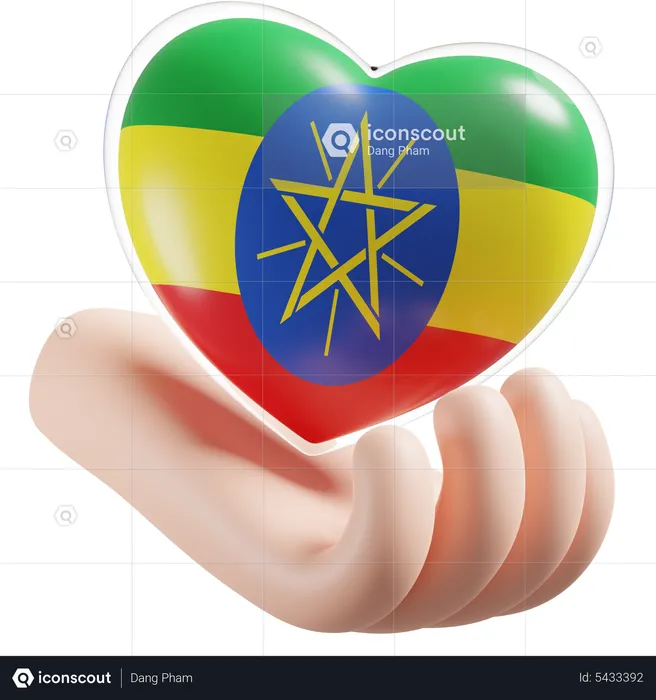 Ethiopia Flag Heart Hand Care Flag 3D Icon