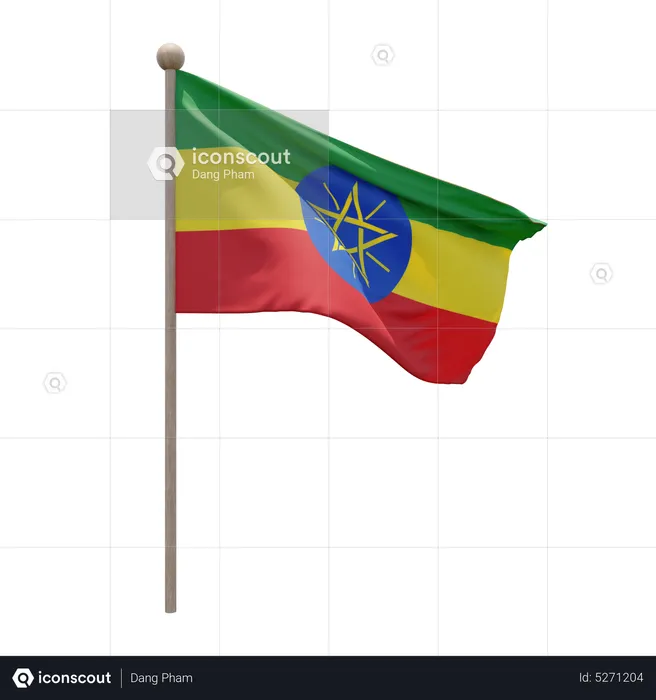 Ethiopia Flagpole Flag 3D Icon