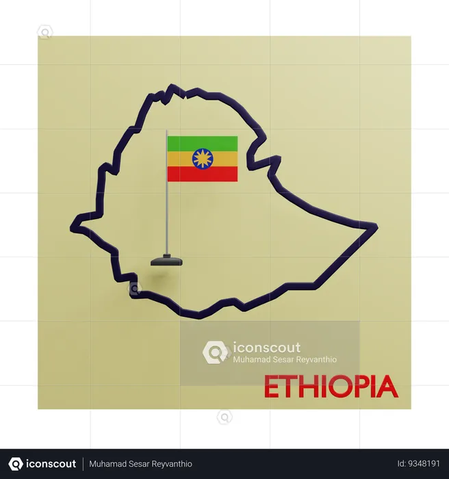 Ethiopia map Flag 3D Icon