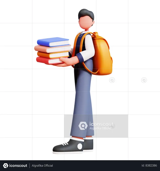 Étudiant masculin tenant des livres  3D Illustration