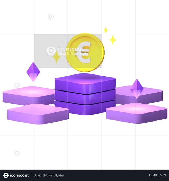 Euro Blockchain Technology  3D Illustration