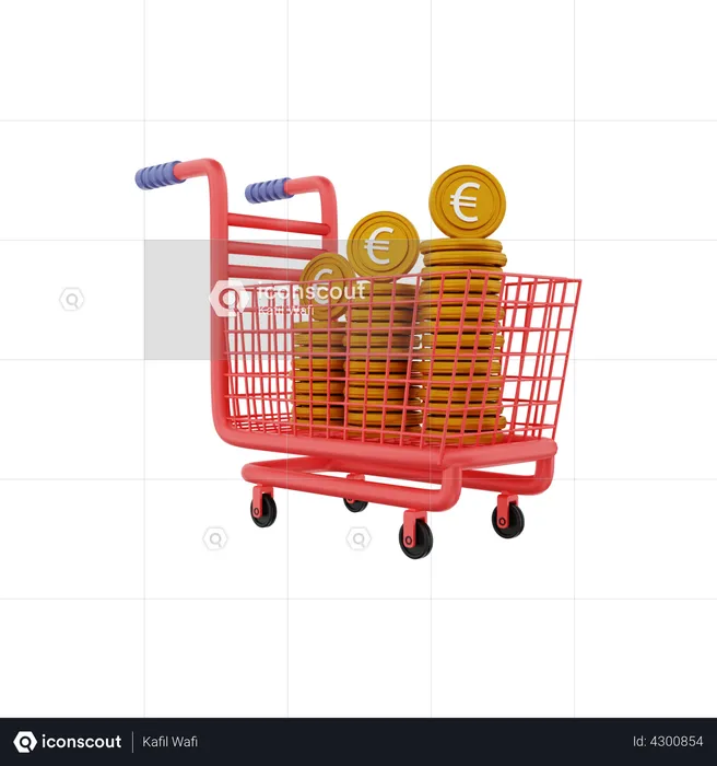 Carrinho de compras em euros  3D Illustration