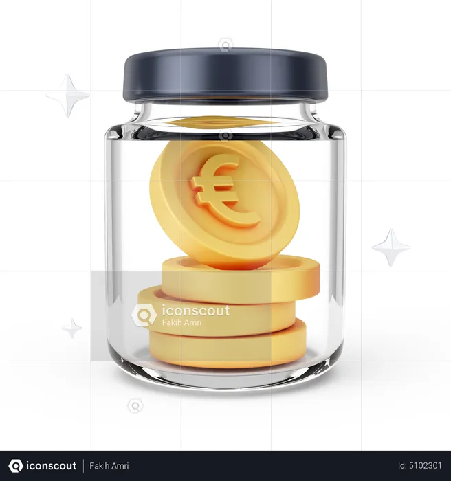 Euro Coins Jar  3D Icon