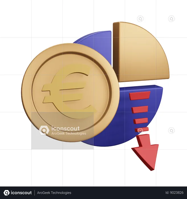 Euro Decrease Monet Chart  3D Icon