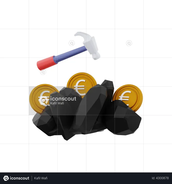 Euro money mining  3D Illustration