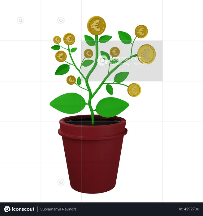 Euro Money Plant  3D Illustration