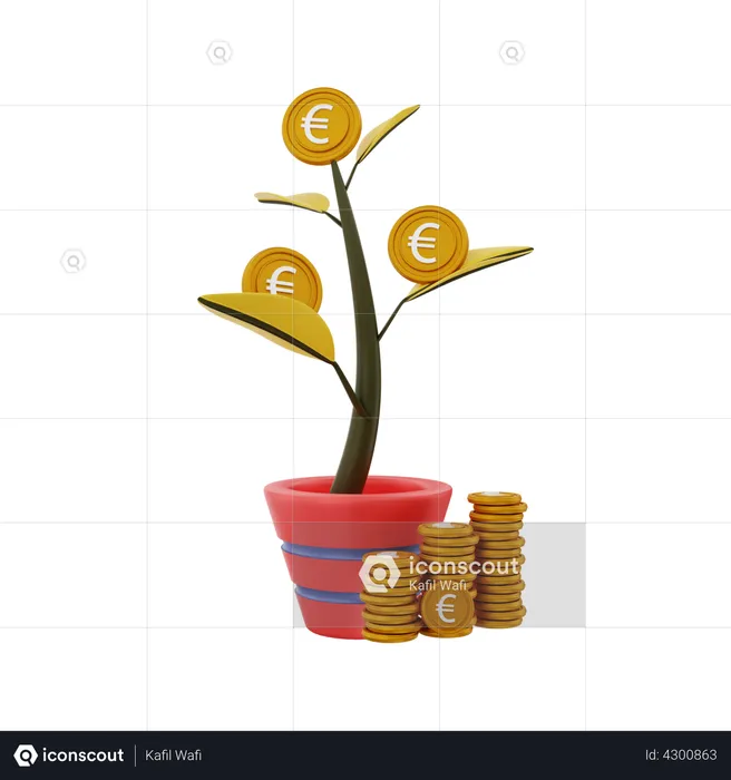 Euro money tree growing  3D Illustration