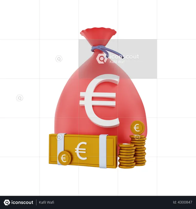 Euro-Geld mit einer Tasche  3D Illustration