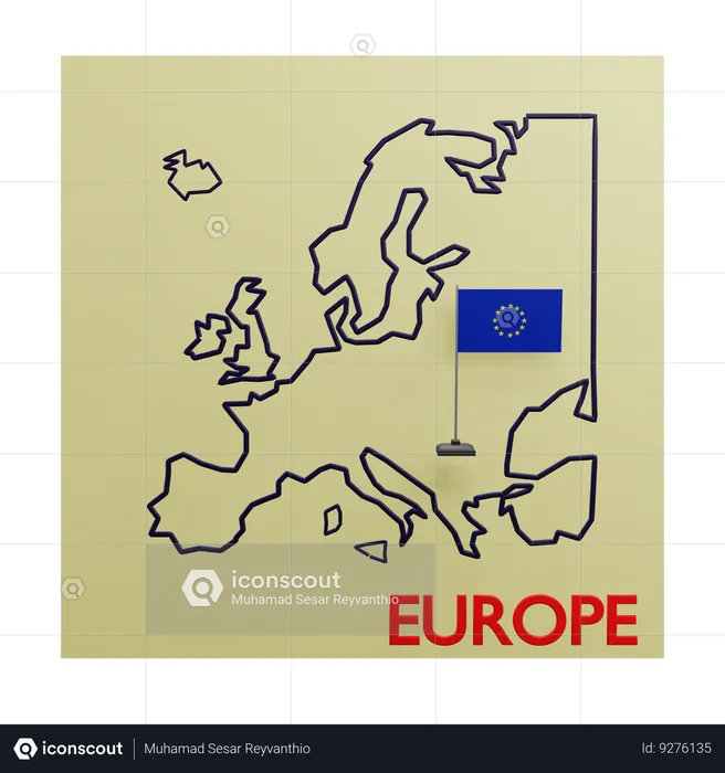 Europe Map Flag 3D Icon