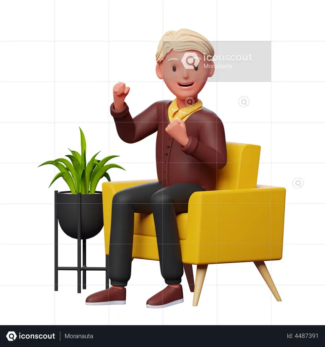 Excited boy sitting on sofa  3D Illustration