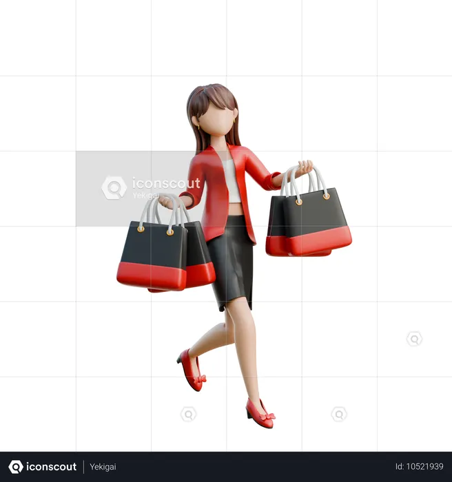 Excited Girl Holding Shopping Bags  3D Illustration