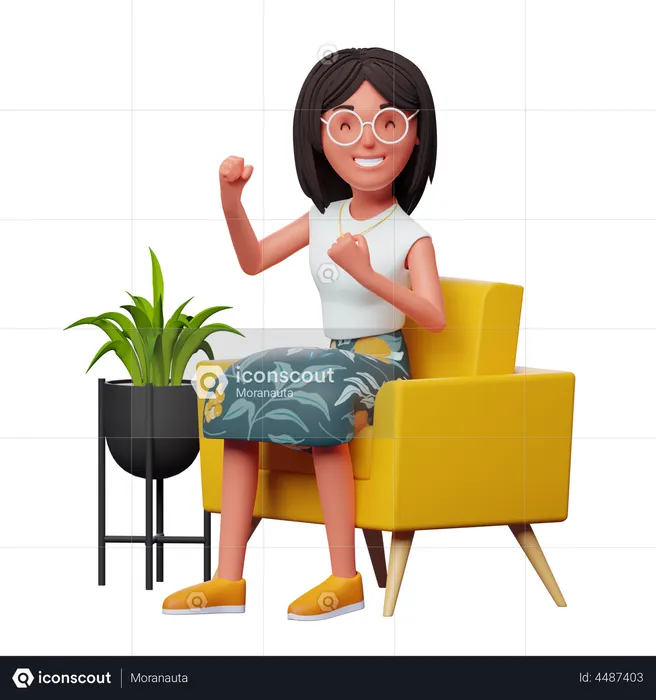 Excited girl sitting on sofa  3D Illustration