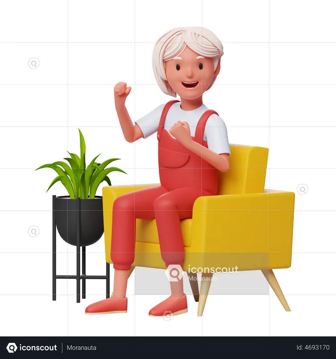 Excited girl sitting on sofa  3D Illustration