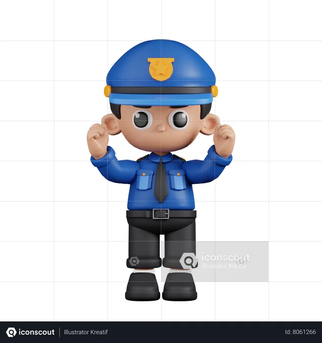 Excited Policeman  3D Illustration