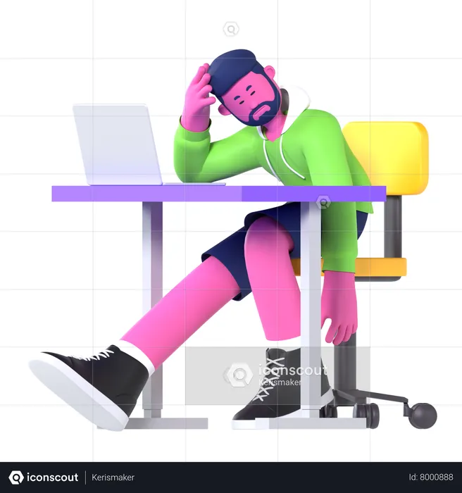 Exhausted Boy  3D Illustration