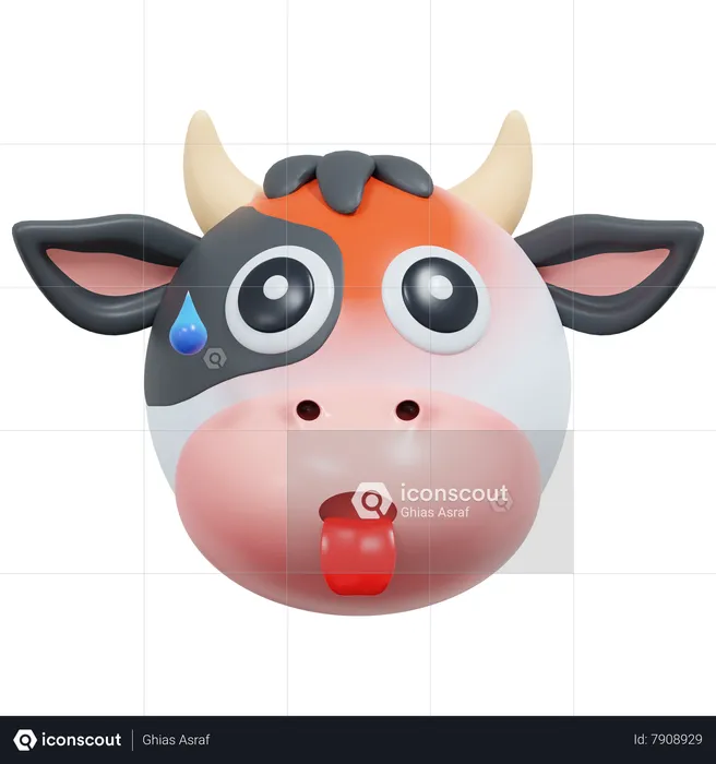 Exhausted Cow Emoji 3D Icon