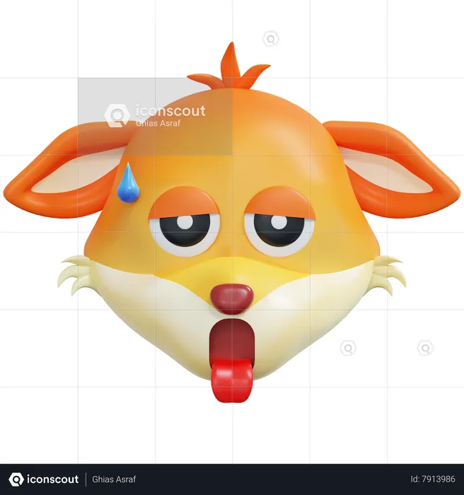 Exhausted Fox Emoticon Emoji 3D Icon