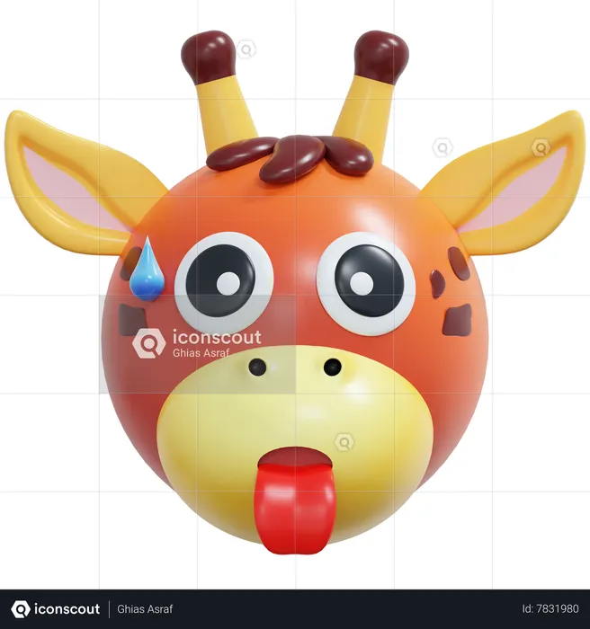 Exhausted Giraffe Emoticon Emoji 3D Icon