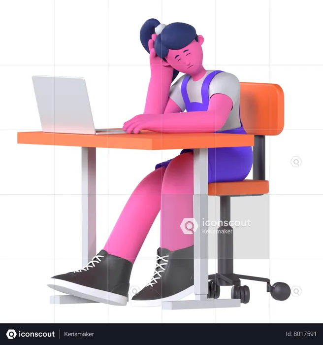 Exhausted Girl  3D Illustration