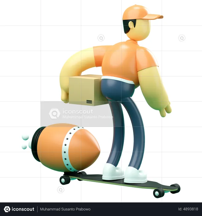 Express delivery via skateboard  3D Illustration