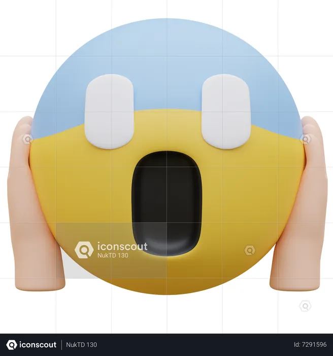 3D fearful face PNG, SVG