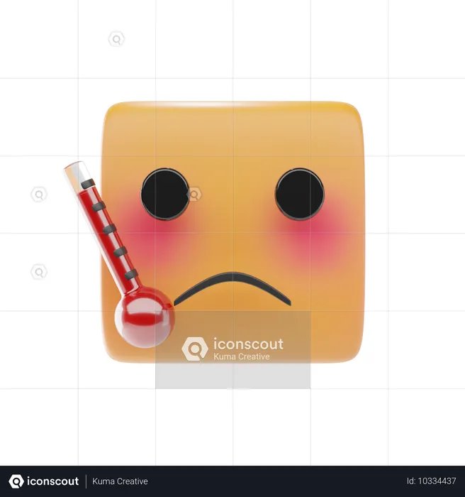 온도계를 들고 있는 얼굴 Emoji 3D Icon