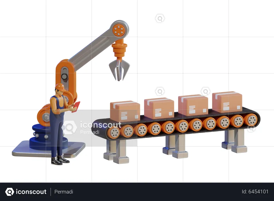 Factory production conveyor belt  3D Illustration