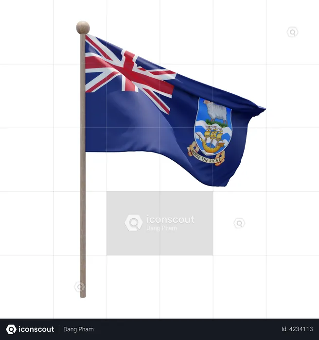 Falkland Islands Flag Pole  3D Flag