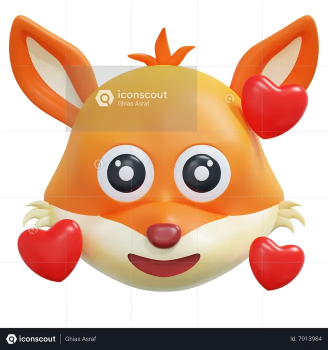 Fall In Love Fox Emoticon Emoji 3D Icon