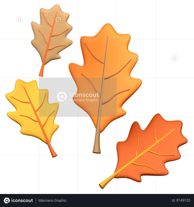 Fallen Oak Leaves  3D Icon
