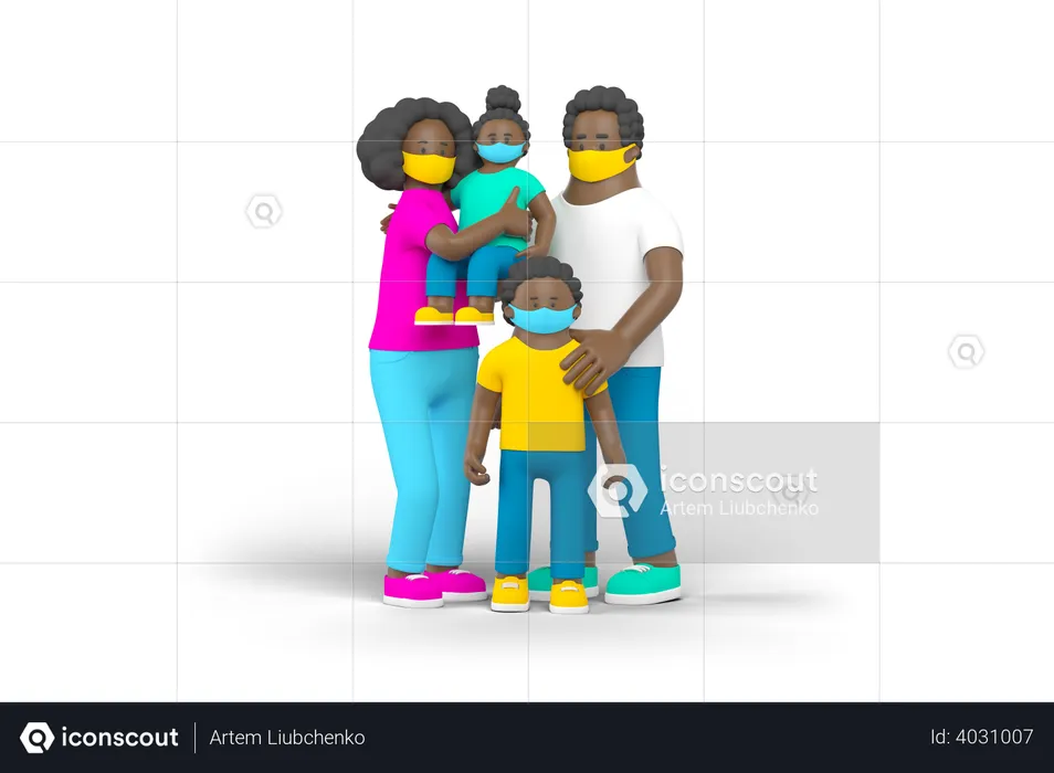 Familia en cuarentena  3D Illustration