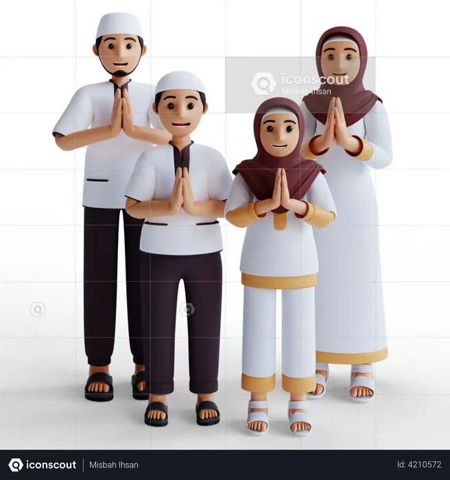 Família muçulmana rezando  3D Illustration