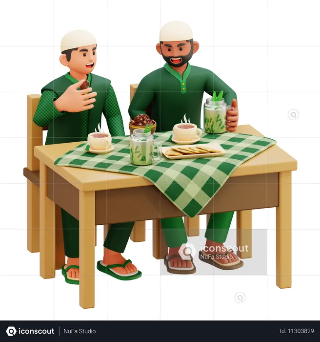 Family Breaking Fast  3D Illustration