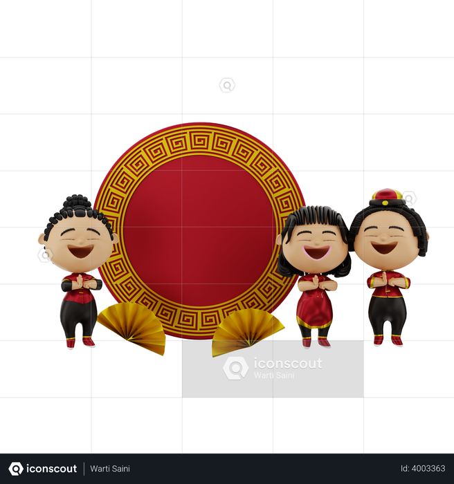 Family praying on Chinese new year 3D Illustration