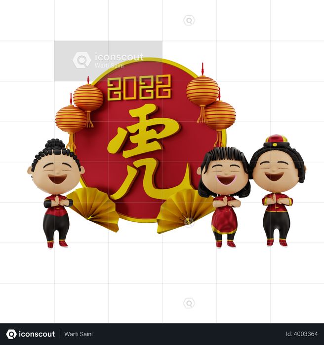 Family praying on Chinese new year 3D Illustration