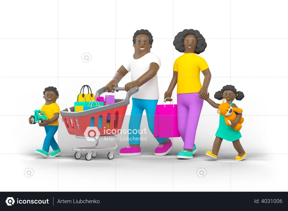 Family Shopping  3D Illustration