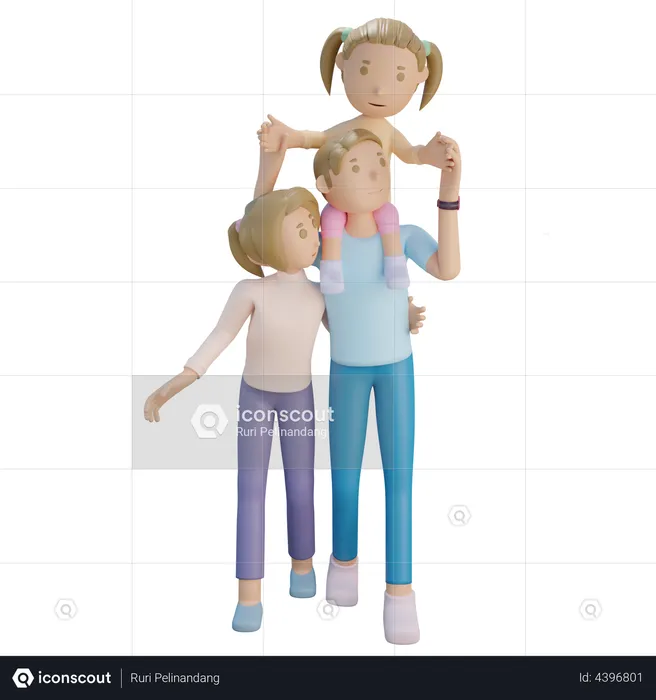 Family walking together  3D Illustration