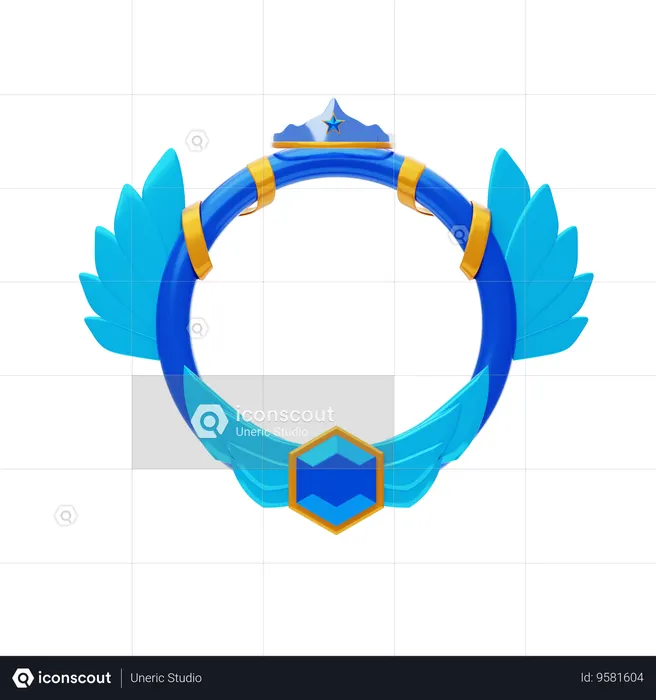 Fantasy Frame Blue With Wings And Crown  3D Icon