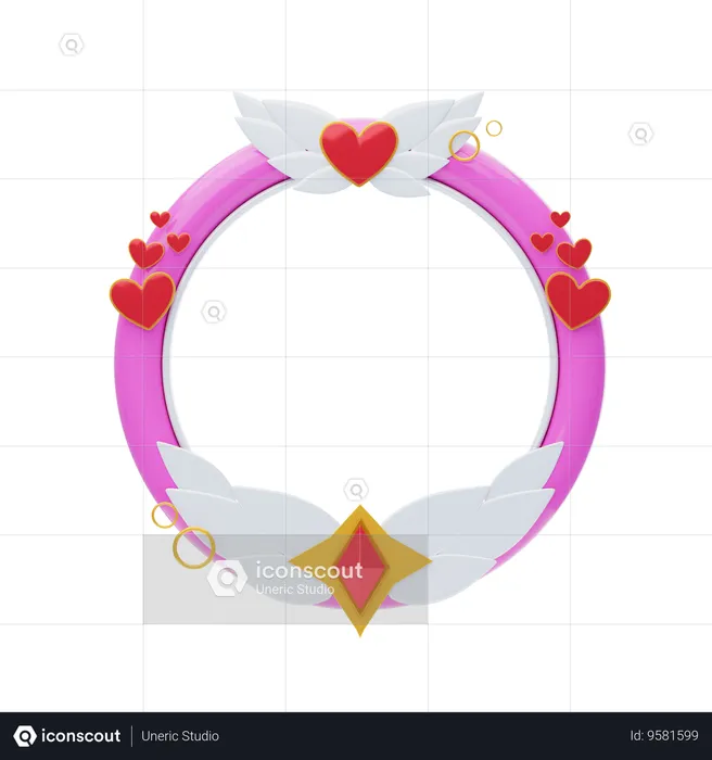 Fantasy Frame Pink With Heart And Ring  3D Icon