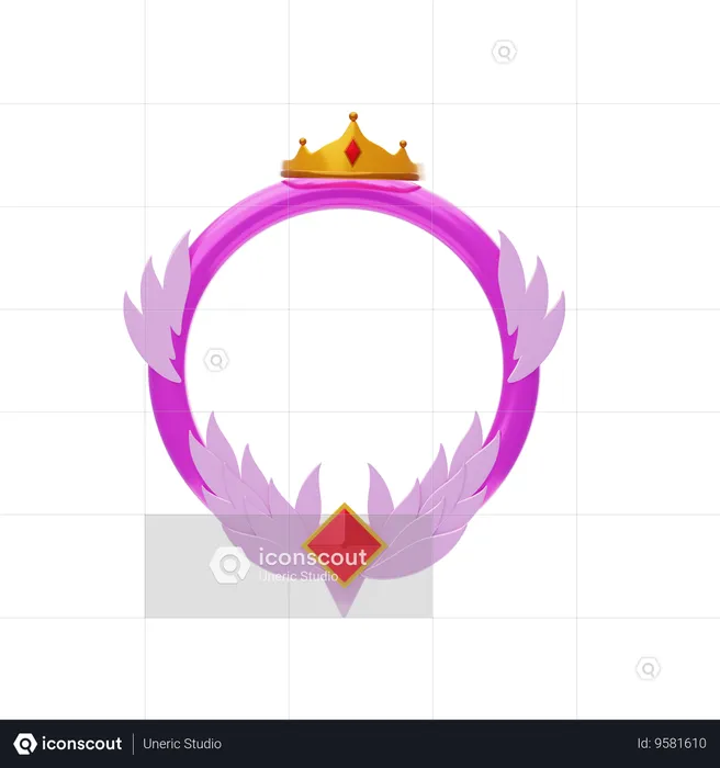 Fantasy Frame Pink With Wings And Crown  3D Icon
