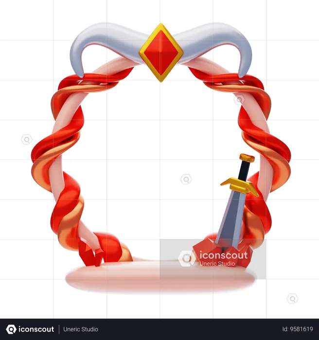 Fantasy Frame Red With Sword Sticked In Crystal  3D Icon