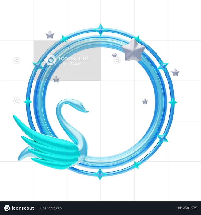 Fantasy Frame With Blue Ring And Swan  3D Icon