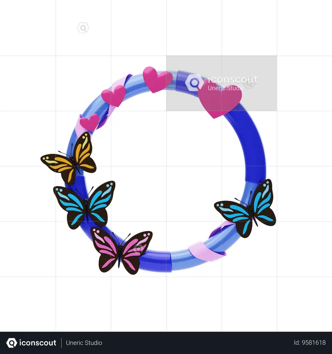 Fantasy Frame With Butterflies And Hearts  3D Icon