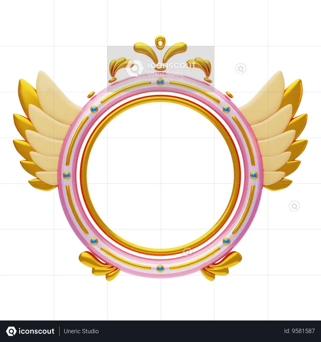 Fantasy Frame With Elegant Golden Wings  3D Icon