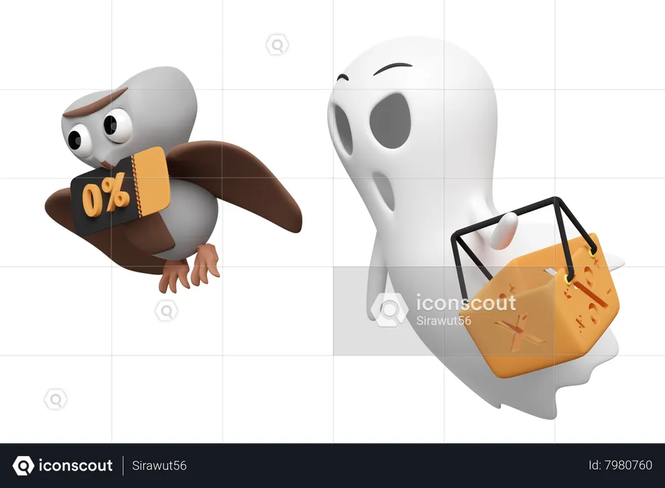 Fantôme allant faire du shopping pour Halloween  3D Icon