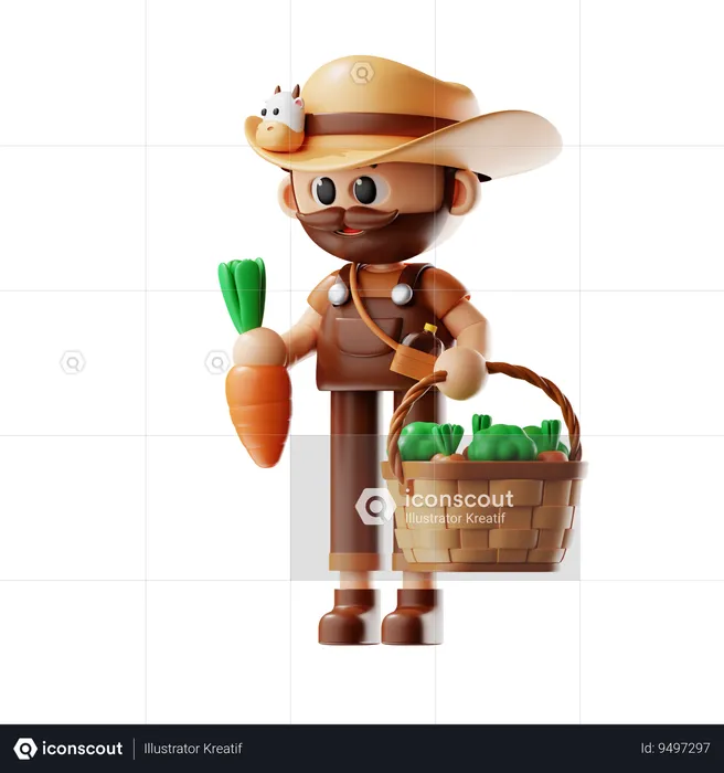 Farmer Bring Harvest Basket  3D Illustration