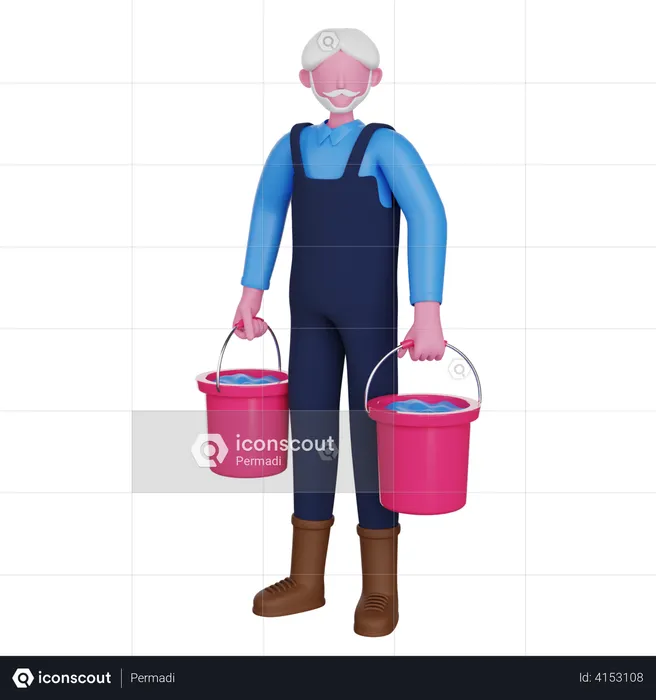 Farmer carrying water buckets  3D Illustration