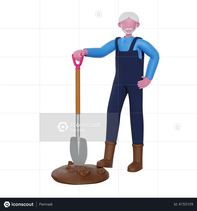 Farmer Digging with shovel  3D Illustration