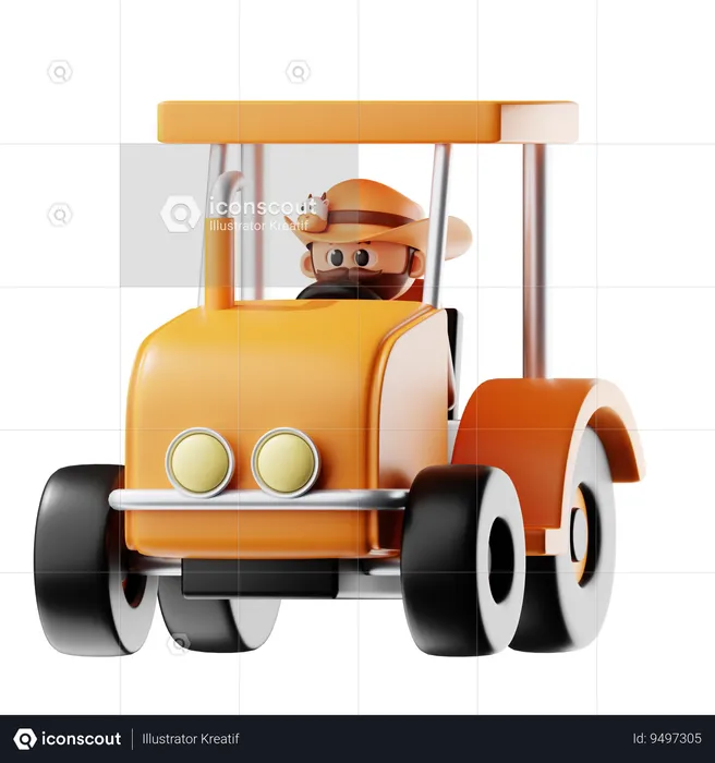 Farmer Driving Tractor  3D Illustration