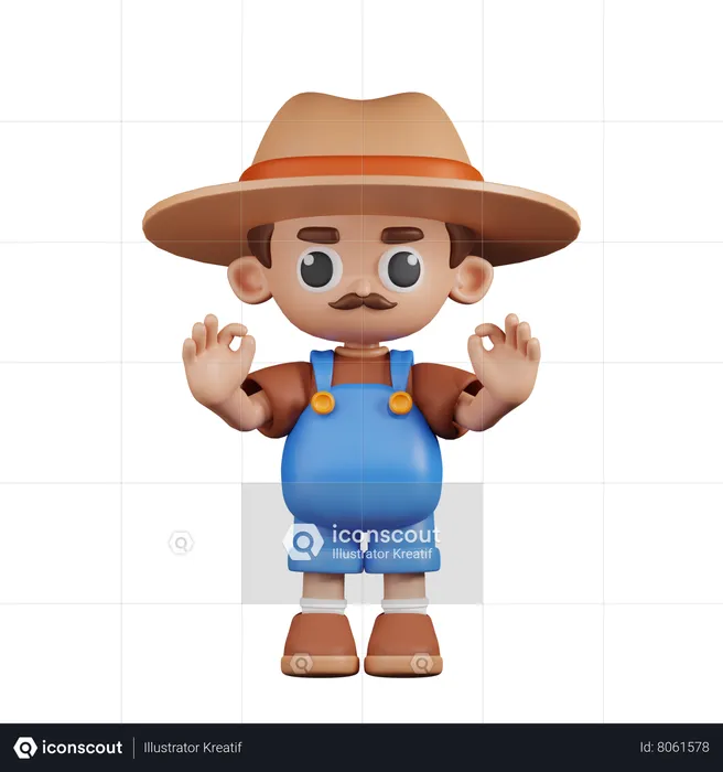 Farmer Giving Ok Hand Gesture  3D Illustration